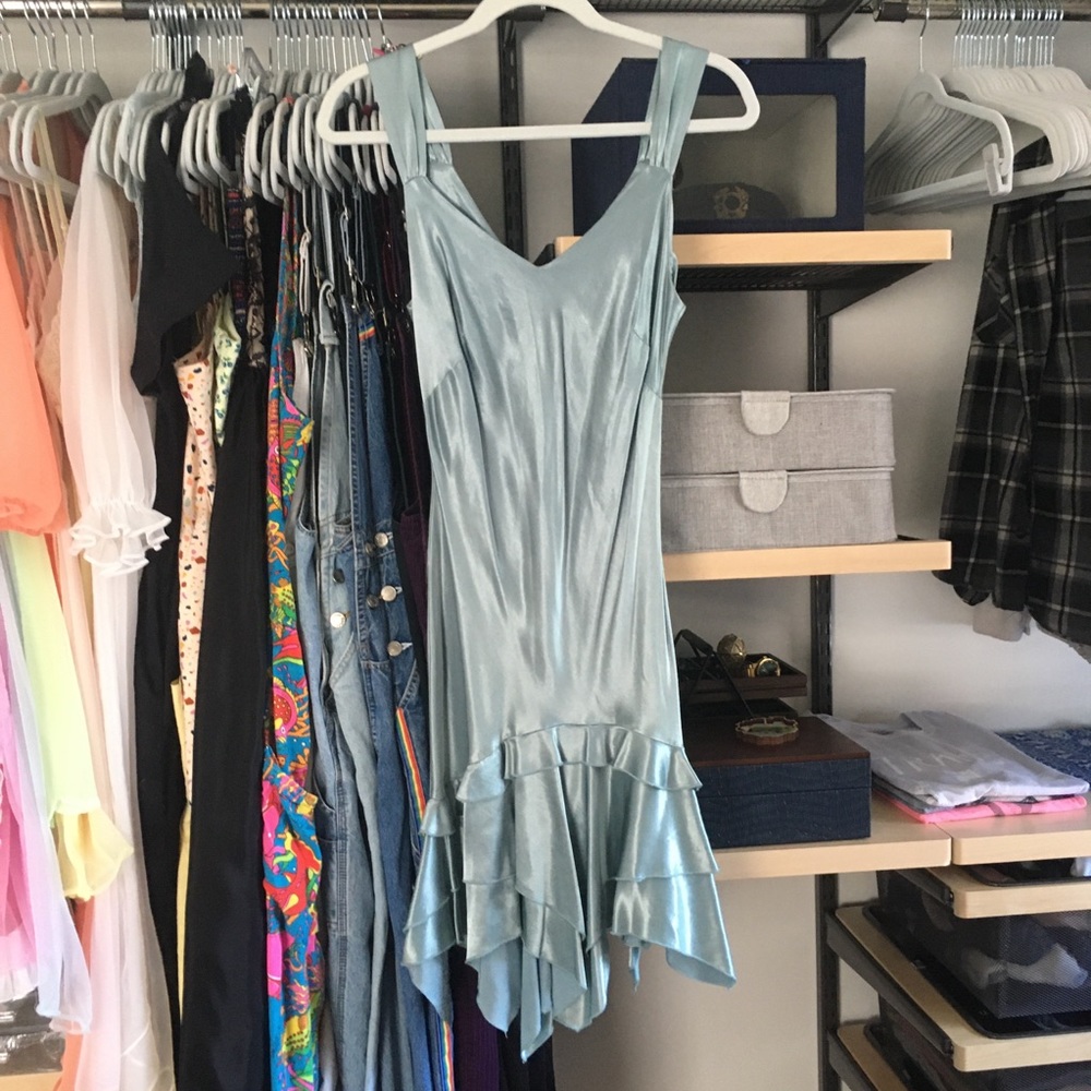 90s y2k satin aqua water fairie dress, size 9!